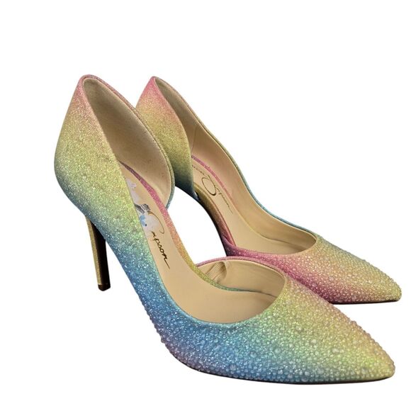 Jessica Simpson Pazula Sz 6 M Crystal Pastel Rainbow Ombre D’orsay Heels - Picture 2 of 15